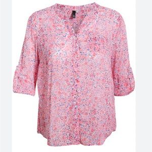 Kut from the Kloth Button Front Long Sleeve Sheer Pink Blouse